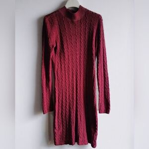 S🍂Abercrombie&Fitch Burgundy Red Wine Cable Knit Mock Neck Dress